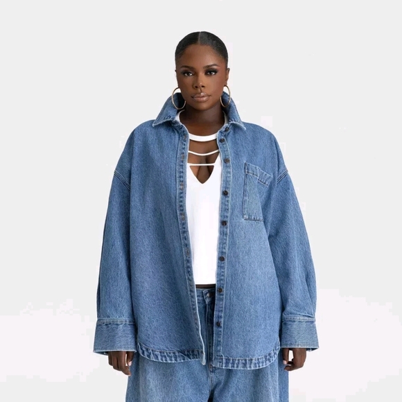 KBB by KAHLANA Medium Wash Denim Button Down Shirt Size XXL - Picture 3 of 4